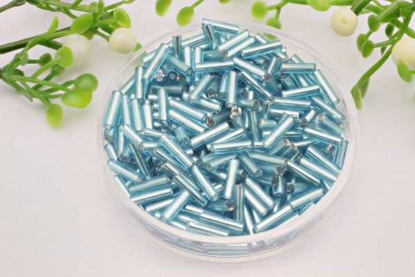 10g Glasperlen Stiftperlen 6mm himmelblau mit Silbereinzug