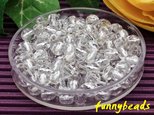 100 Glasschliffperlen silver lined crystal 3 mm